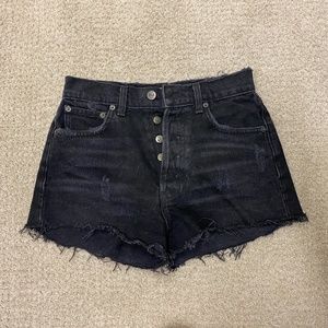 Reformation Black Jean Shorts Frayed Hem Size 24
